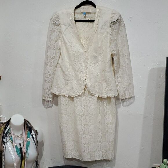 Vintage NWT Barbara Chodos for Michael Marcella 2 Piece Dress & Jacket in Cream - Picture 1 of 15
